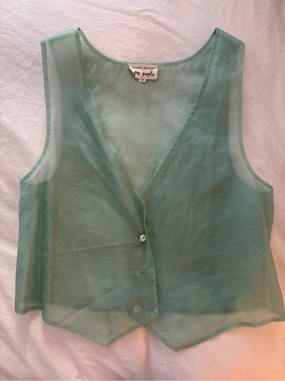 Free People Sheer Sage Green Sleeveless Button Vest Top